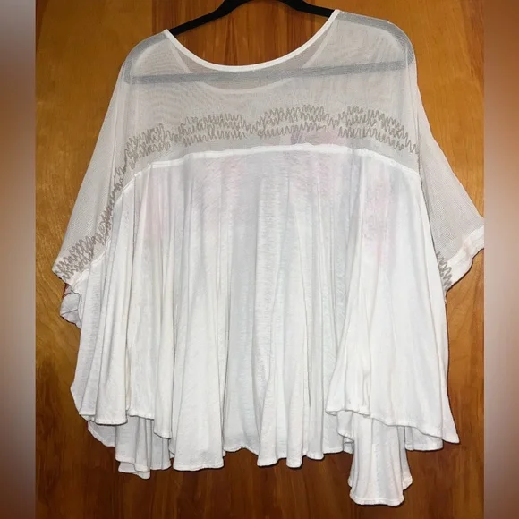 Free People Love Letter Tee Embroidered Sheer Swing top - Picture 6 of 7